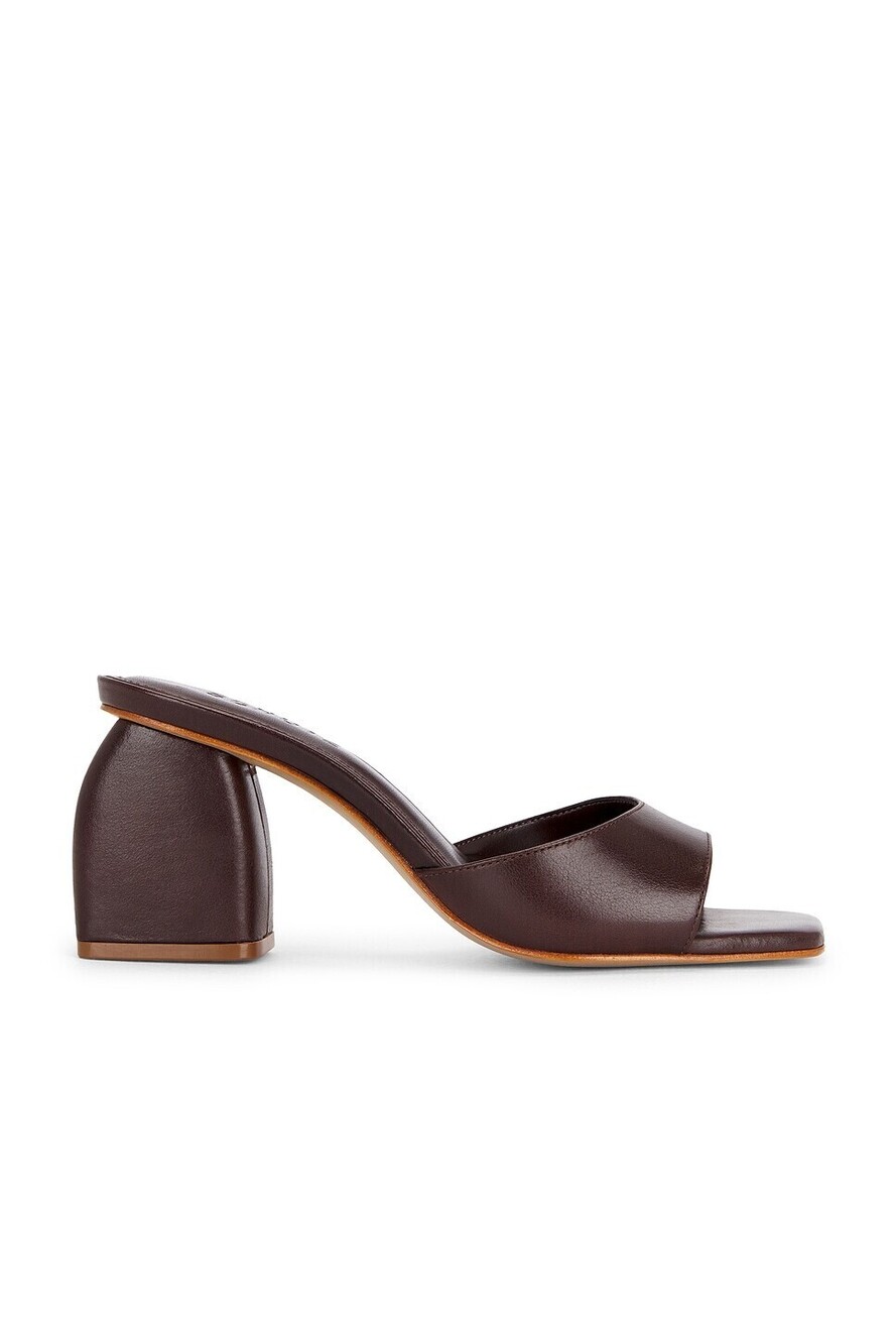 Schutz Leena Sandal in Root Brown leather mid block heel round toe chunky heel